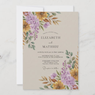 Invitation Mariage Classique Feuille d'Ocre Améthyste