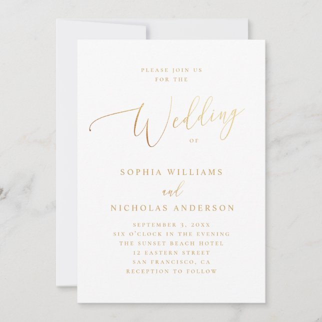 Invitation Mariage classique formel | Élégant script or (Devant)