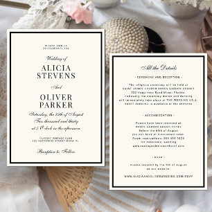 Invitation Mariage classique formel minimal en ivoire et noir