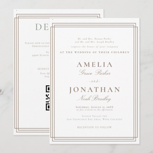 Invitation Mariage Classique Formel Simple (Devant / Derrière)