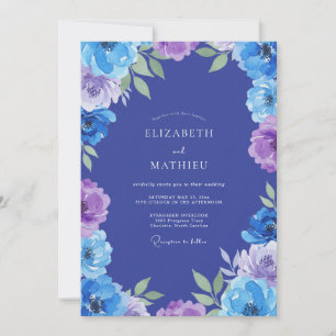 Invitation Mariage Classique Indigo Violet Pivoine