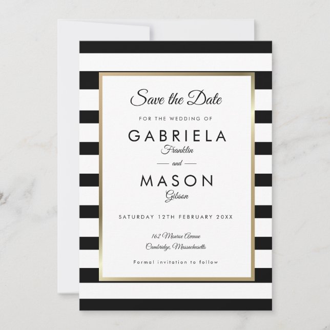Invitation Mariage classique moderne en bande Enregistrer la  (Devant)