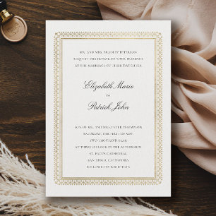 Invitation Mariage Classique Moderne Ivoire Lys Doré Formel