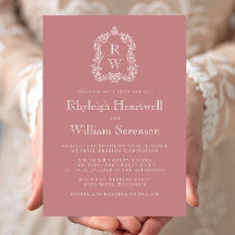 Mariage Classique Monogramme Crête Rose Poussiéreu