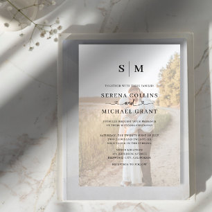 Invitation Mariage classique Monogramme Photo Cœur Script