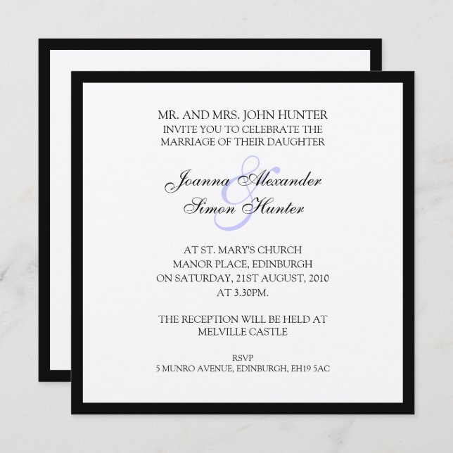 Invitation Mariage classique noir et argent (Devant / Derrière)