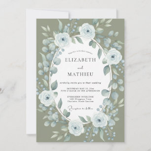 Invitation Mariage Classique Olive Feuille de Pervenche