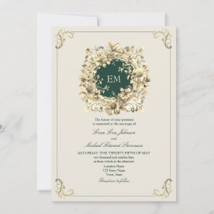Invitation Mariage Classique Or et Vert Émeraude