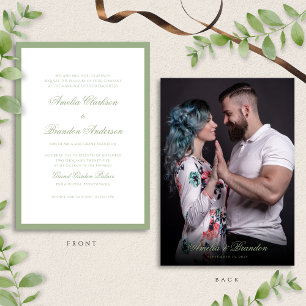 Invitation Mariage Classique Réel Vert Sauge Écriture et Phot