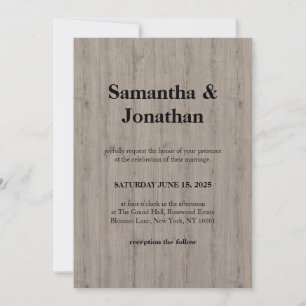 Invitation Mariage Classique Style Planche de Bois Rustique