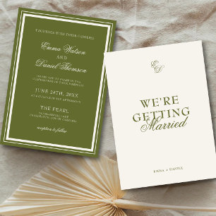 Invitation Mariage Classique Vert Olive et Ivoire