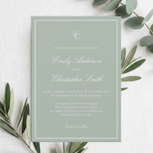 Invitation Mariage Classique Vert Sauge Élégant