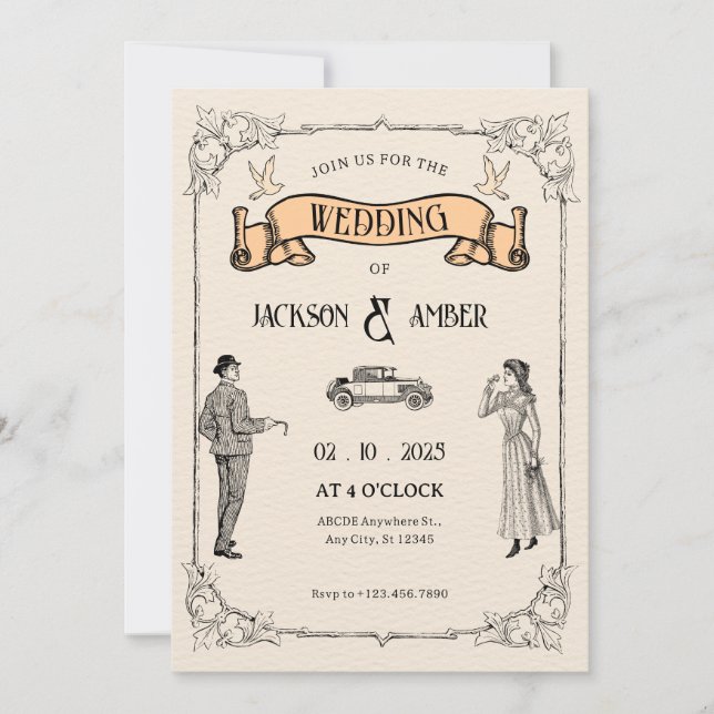 Invitation Mariage classique vintage (Devant)