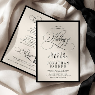 Invitation Mariage classique vintage écriture ivoire ancien a