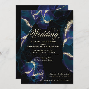 Invitation Mariage   Cobalt Bleu Violet Encre D'Alcool