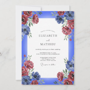 Invitation Mariage Cobalt Bourgogne Rose