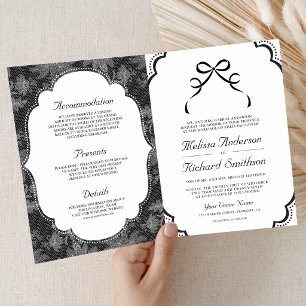 Invitation Mariage Code QR à nœud papillon en dentelle noir e