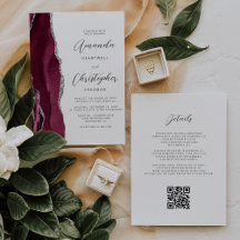 Mariage Code QR Agate Argent Rouge Bourgogne
