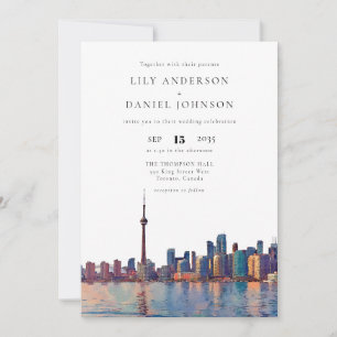 Invitation Mariage code QR aquarelle de l'horizon de Toronto