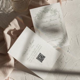 Invitation Mariage Code QR Argent Vieil Argent Vert Sage Vint