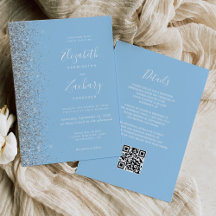 Mariage Code QR Bébé Bleu Paillettes Argentées Mod