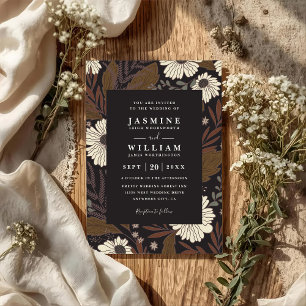 Invitation Mariage code QR Bohème Chic Rustique Fleurs Forest