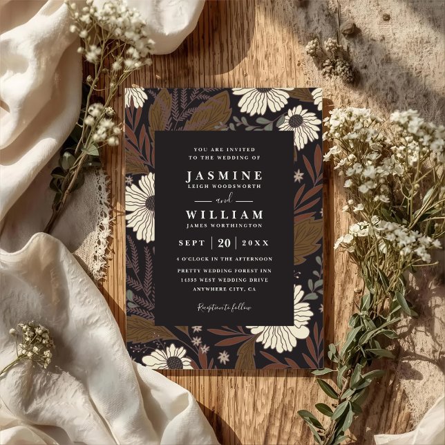 Invitation Mariage code QR Bohème Chic Rustique Fleurs Forest (Créateur téléchargé)
