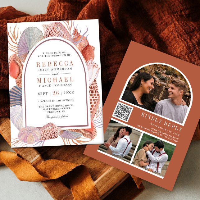 Invitation Mariage Code QR Bohème Rustique Nautilus (Créateur téléchargé)