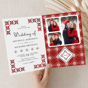 Invitation Mariage Code QR Broderie Ukrainienne Rouge et Noir
