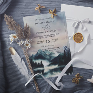 Invitation Mariage Code QR Budget Rustique Pins Arbres Montag