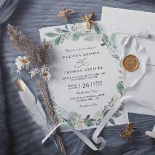 Invitation Mariage Code QR Chic Feuilles d'Eucalyptus Aquarel