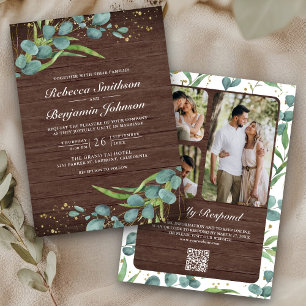 Invitation Mariage Code QR Collage Photo Eucalyptus Bois