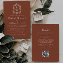 Mariage Code QR Crête Monogramme Terracotta