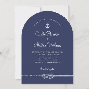 Invitation Mariage Code QR de Corde d'Ancre Bleue de la Marin
