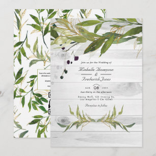Invitation Mariage Code QR de la campagne de verdure aquarell