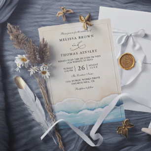 Invitation Mariage Code QR de la Plage à Vague Océan Aquarell
