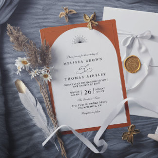 Invitation Mariage Code QR Élégant Terre Cuite Bohème Arche S