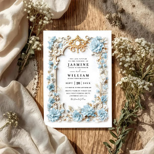 Invitation Mariage code QR en relief Hydrangeas bleu poussiér