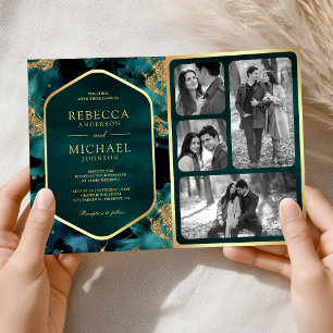 Invitation Mariage Code QR Encre Fluide Abstraite Vert Bleu O