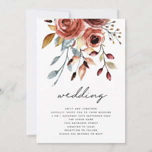 Invitation Mariage Code QR Fleurs en Terracotta Rustique