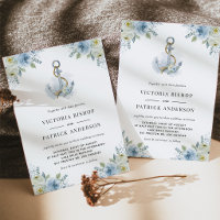 Mariage Code QR Floral Ancre Aquarelle Nautical