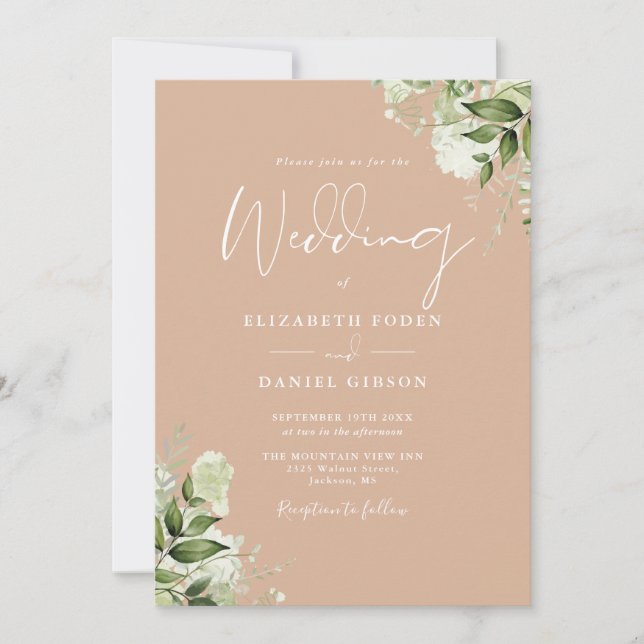 Invitation Mariage Code QR Floral Brun Rustique (Devant)