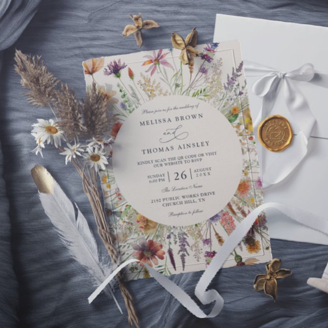 Invitation Mariage Code QR Floral de Fleur Sauvage Bohème Min (Créateur téléchargé)