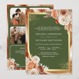 Invitation Mariage Code QR Floral en Terracotta Vert Olive