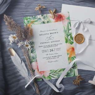 Invitation Mariage Code QR Floral Hibiscus Tropical Paradis