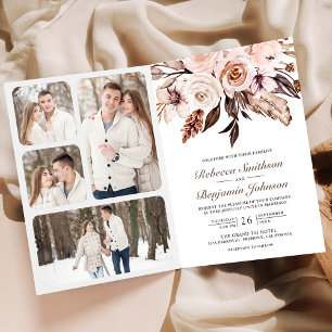 Invitation Mariage Code QR Floral Ivoire Terreux Rustique