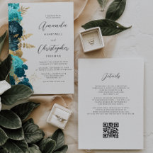 Mariage Code QR Floral Or Aqua Sarcelle