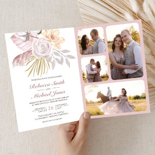 Invitation Mariage Code QR Floral Rose Poussiéreux Rustique