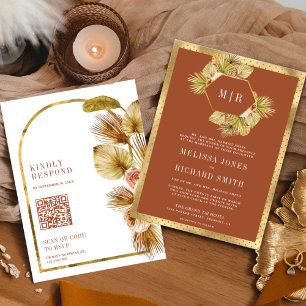 Invitation Mariage Code QR Floral Terracotta Bohème Palmier