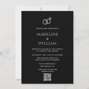 Invitation Mariage Code Qr Noir Anneaux Dessinés à la Main Mi